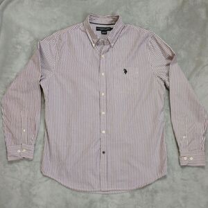 U.S. Polo Assn. Brown & White Stripe Button Down Long Sleeve Shirt Sz L